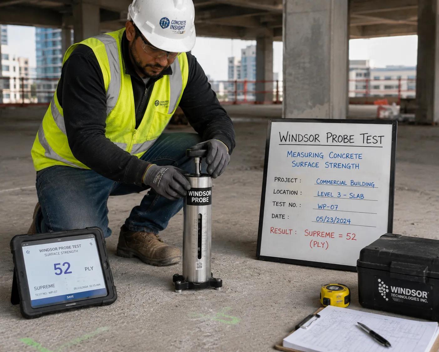 Windsor probe test measuring concrete surface strength